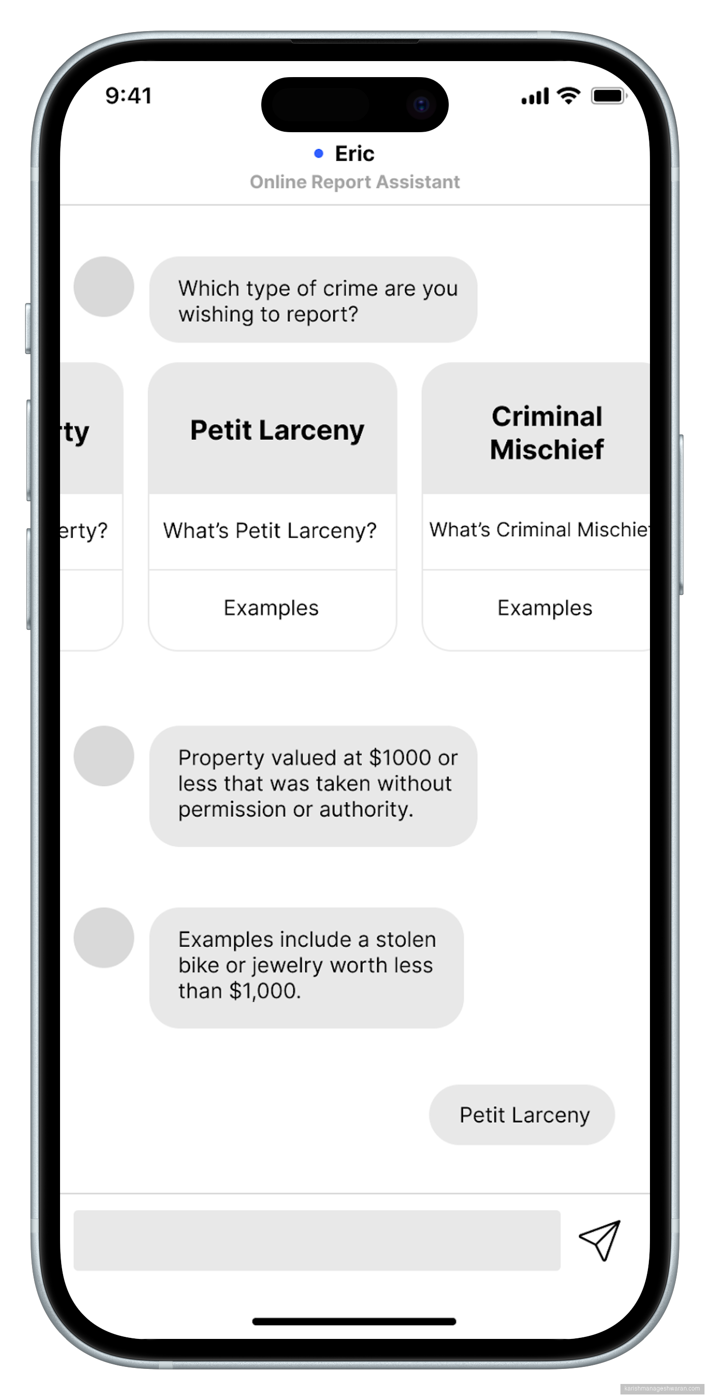 Crime selection screen